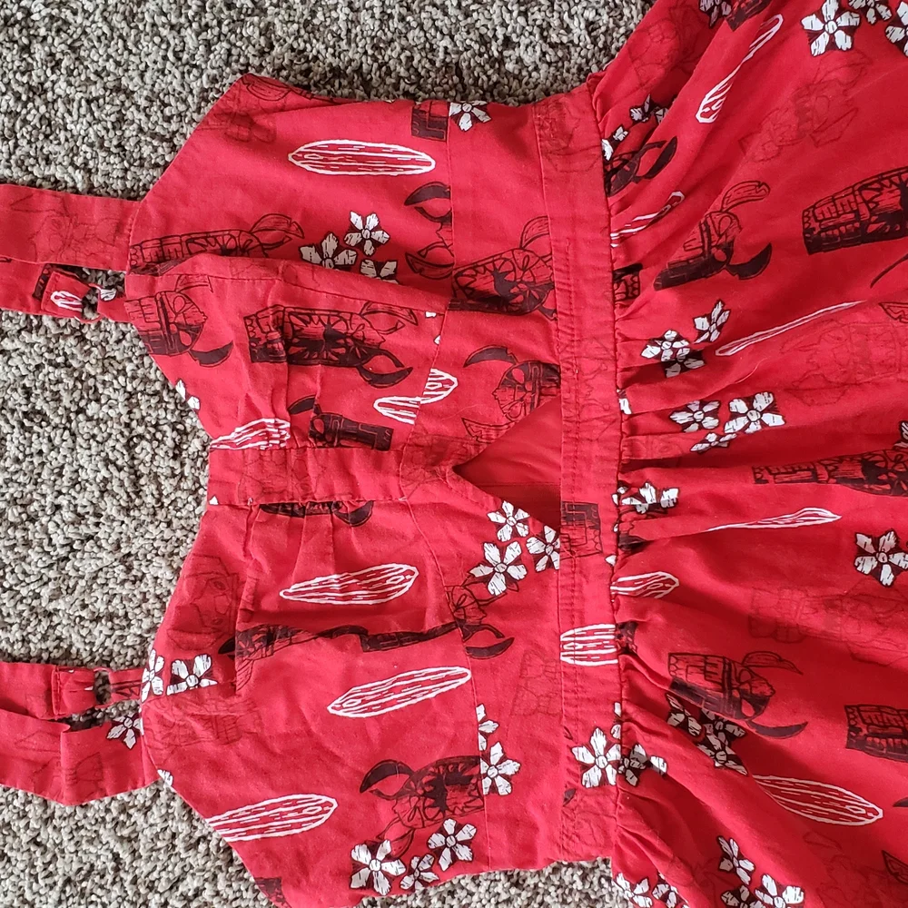 Disney Lilo And Stitch Red Mini Dress Tropical Hawaiian Keyhole Peakaboo Bodice - Picture 4 of 8